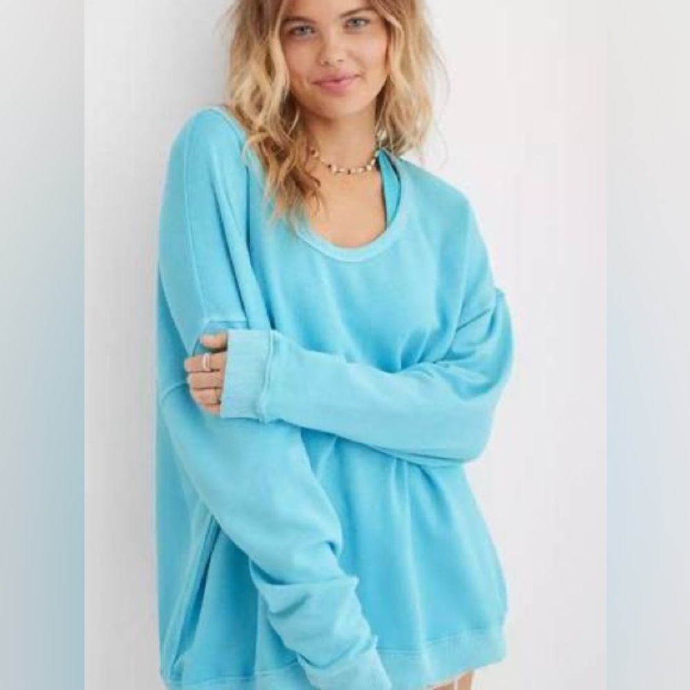 aerie summer daze light blue oversized sweatshirt